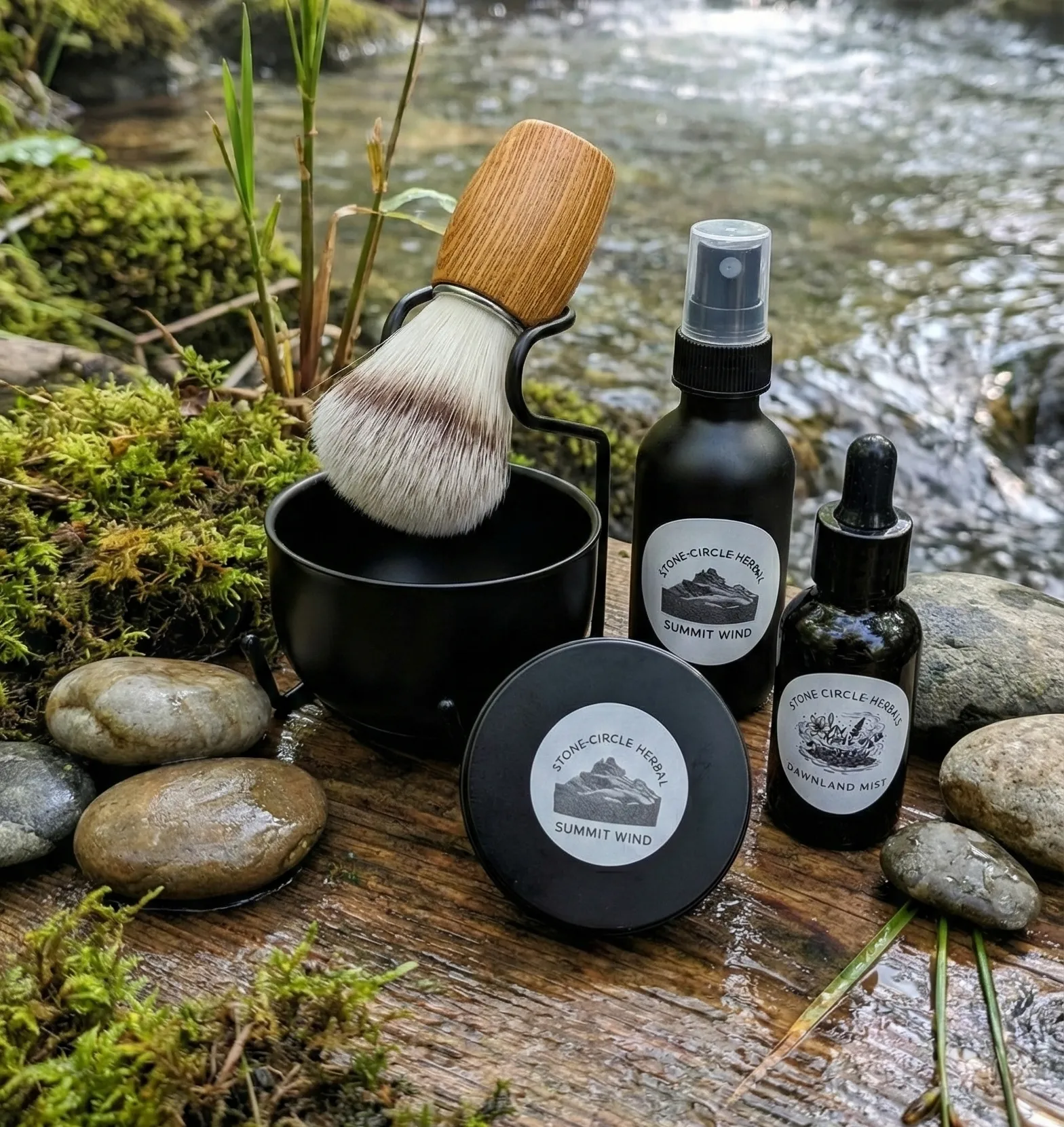 Artisan beard and grooming kit with shave brush