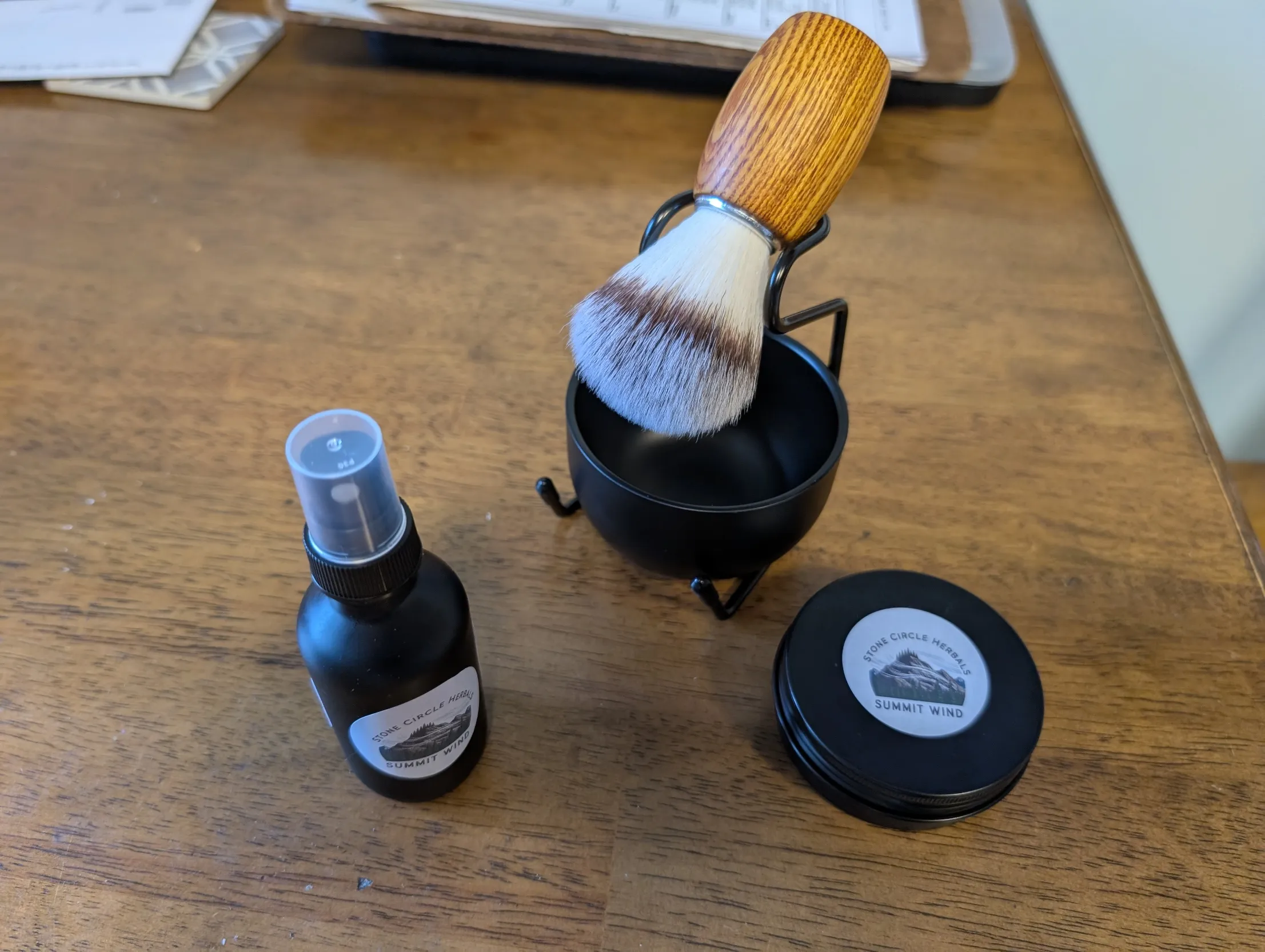 Traditional wet shave set with brush and shave soap